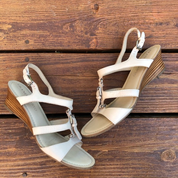 Franco Sarto Ivory Cream Leather Wedge Sandals - Picture 2 of 6